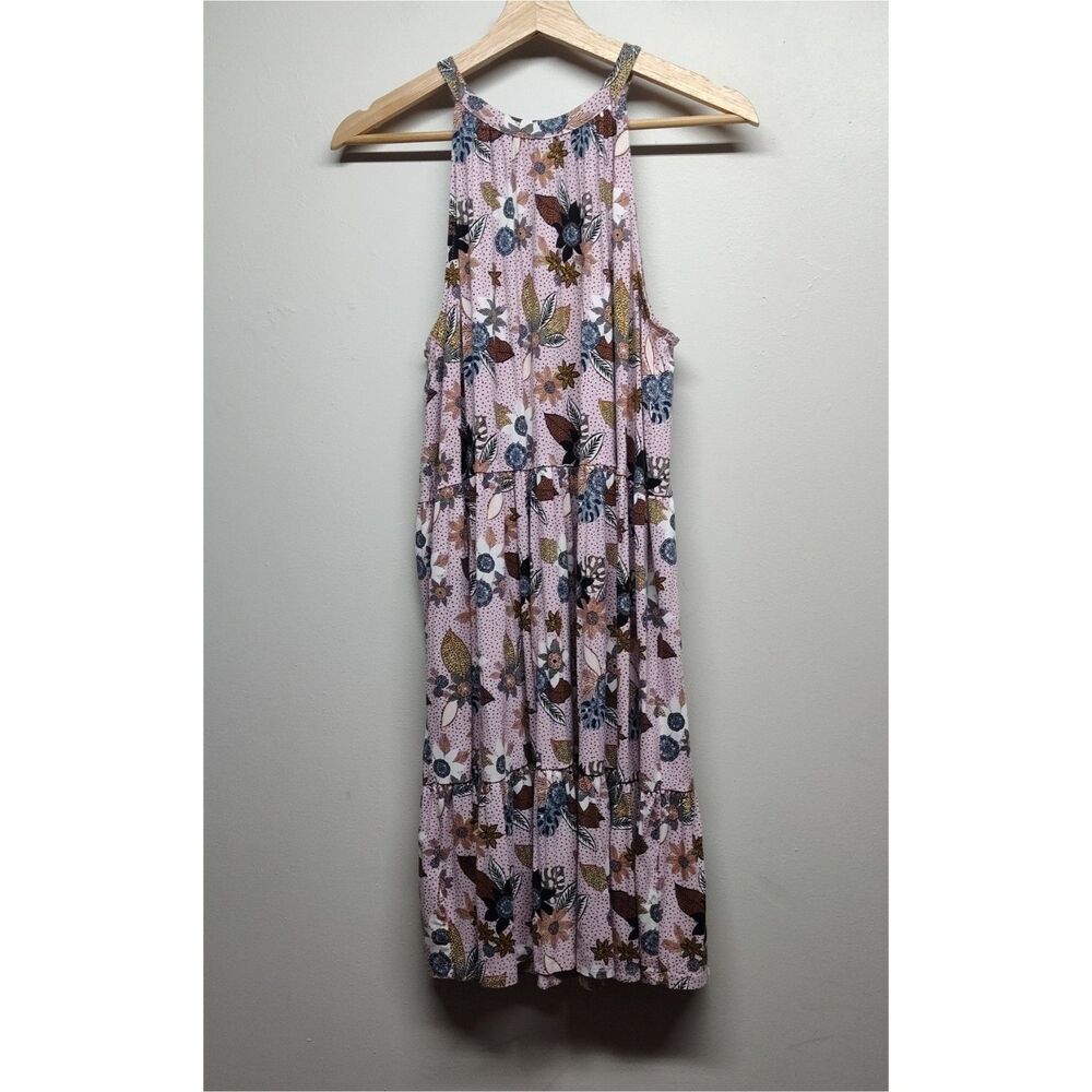 Loft Mini Dress Women L Pink Floral Halter Relaxed Spring Feminine Casual